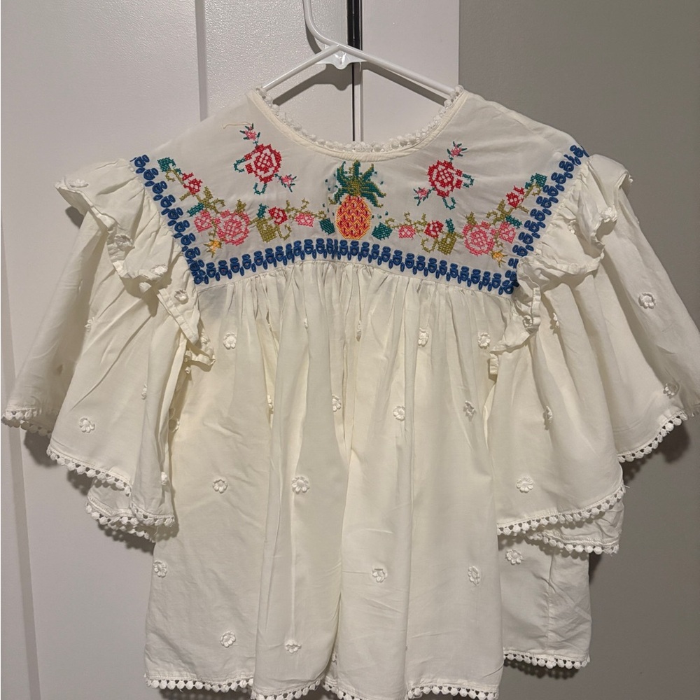 FARM Rio Embroidered Cream Women's Top Size Small